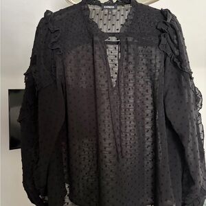 Express Sheer Black Ruffled Blouse